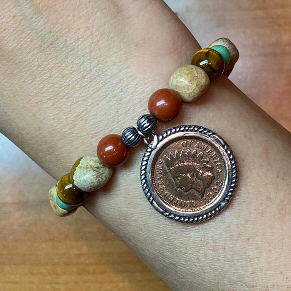 Carolyn Pollack Sterling Multi Gemstone Earth Tones Stretch Bracelet For Women - Picture 2 of 10